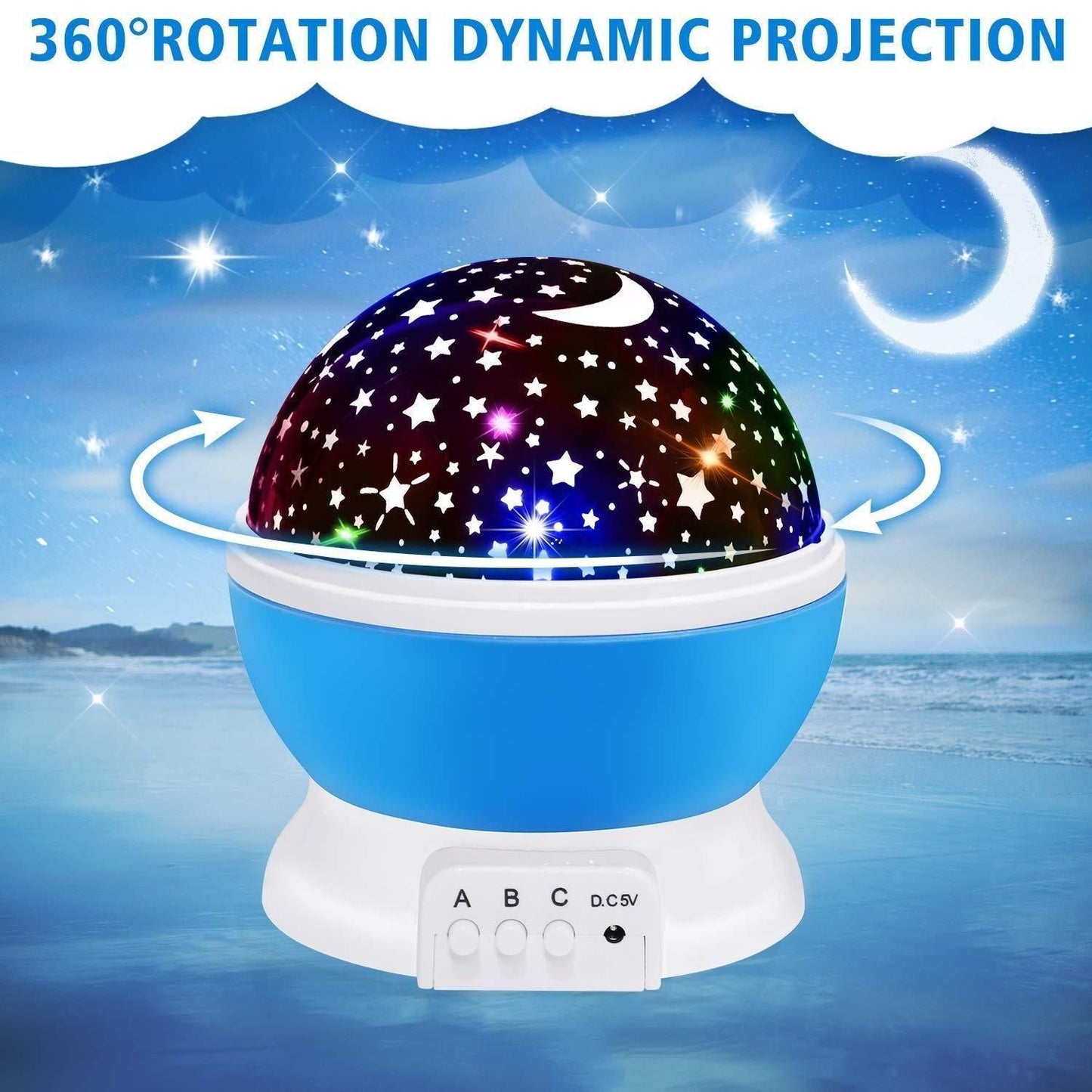 Star Master Rotating 360 Degree Moon Night Light Lamp Projector with Colors and USB Cable,Lamp for Kids Room Night Bulb (Multi Color,Pack of 1) (Random)